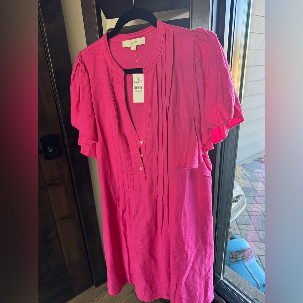 LOFT Fuchsia Dress with Button Detail